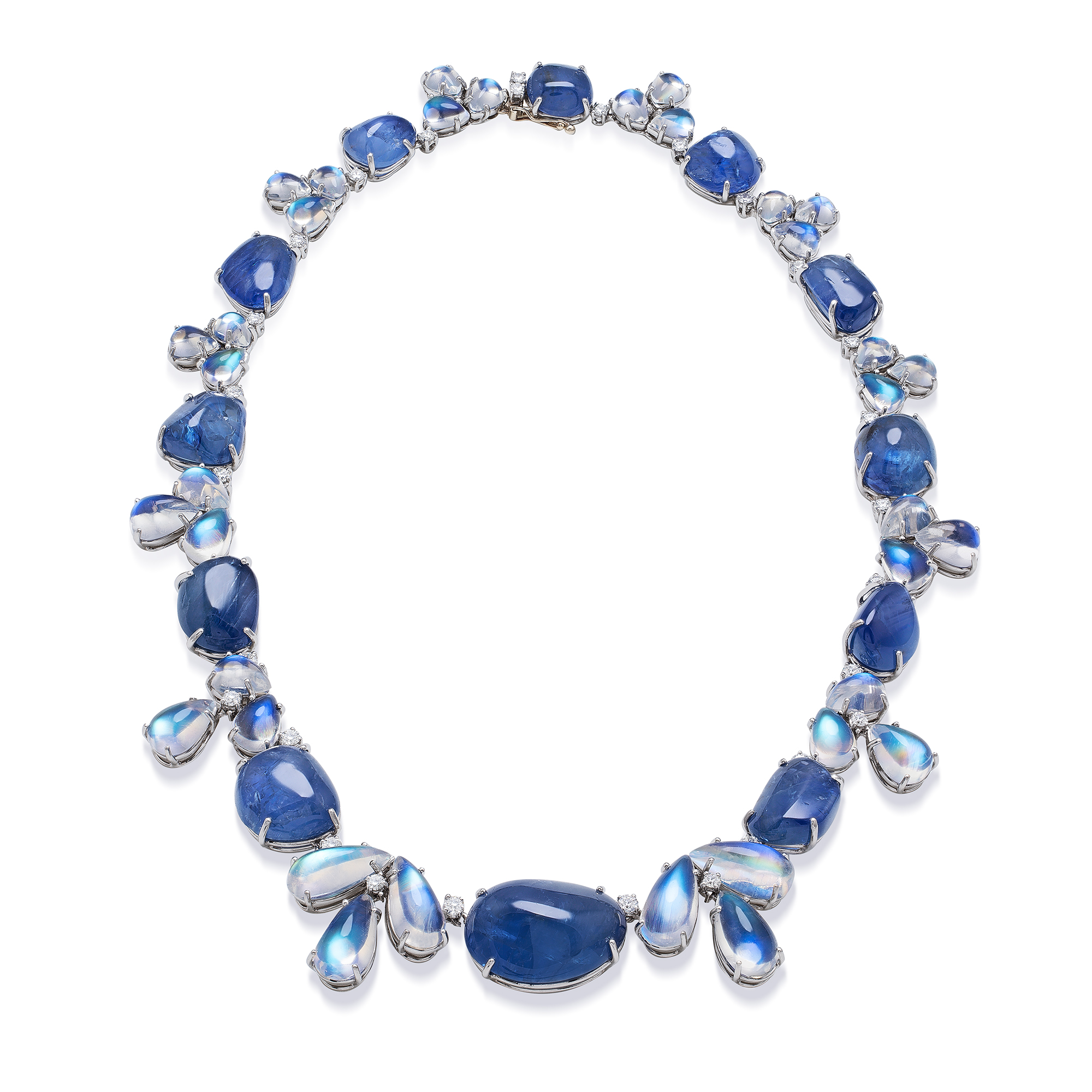 Platinum Necklace with Moonstones, Sapphires and Diamonds