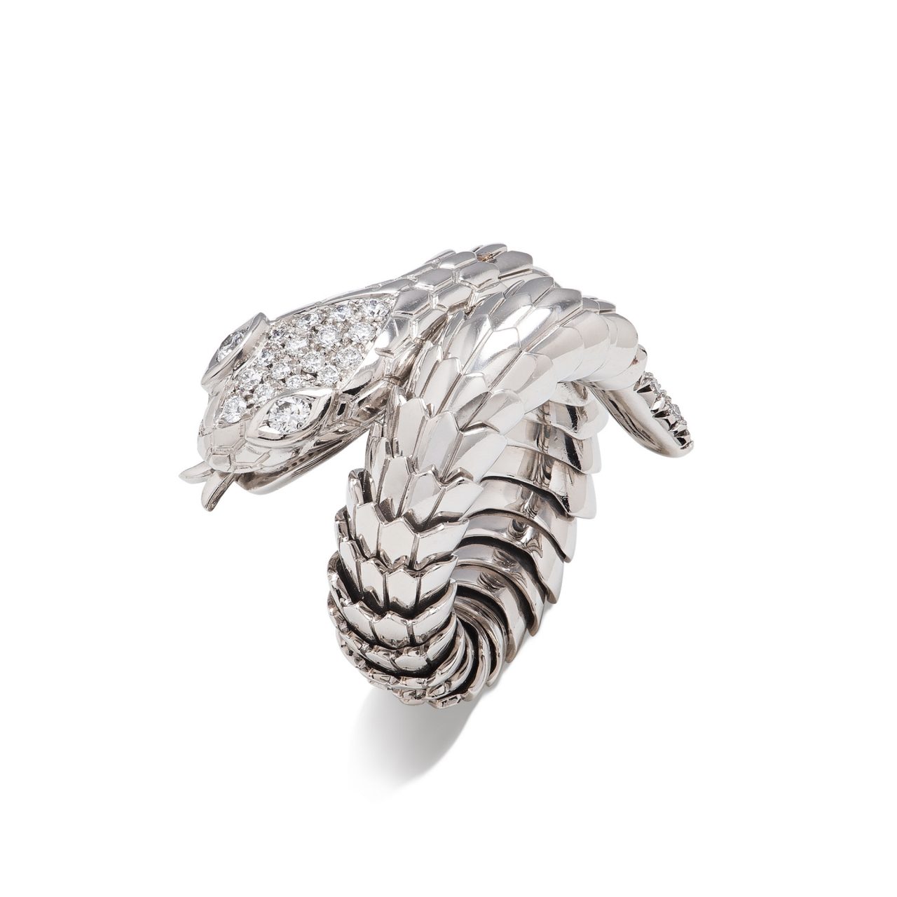 Illario's snake ring in 18k white gold and diamonds