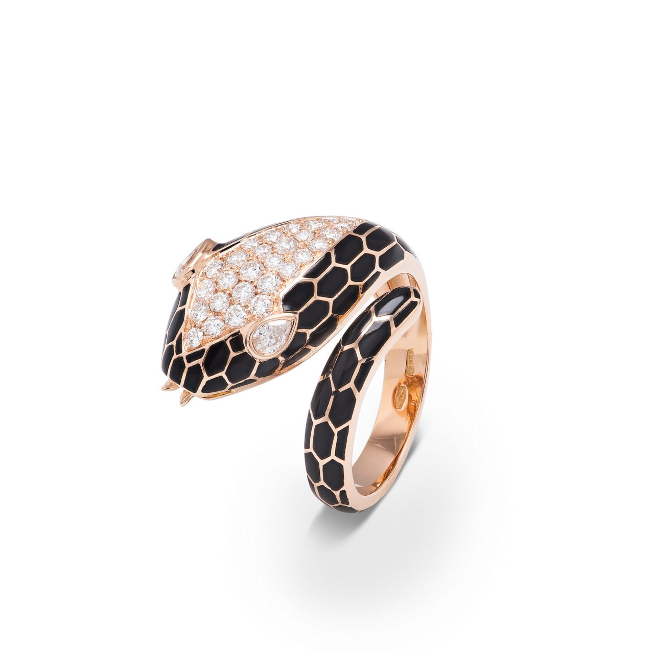 Illario anello serpente in Oro Rosa 18k smaltato con diamanti