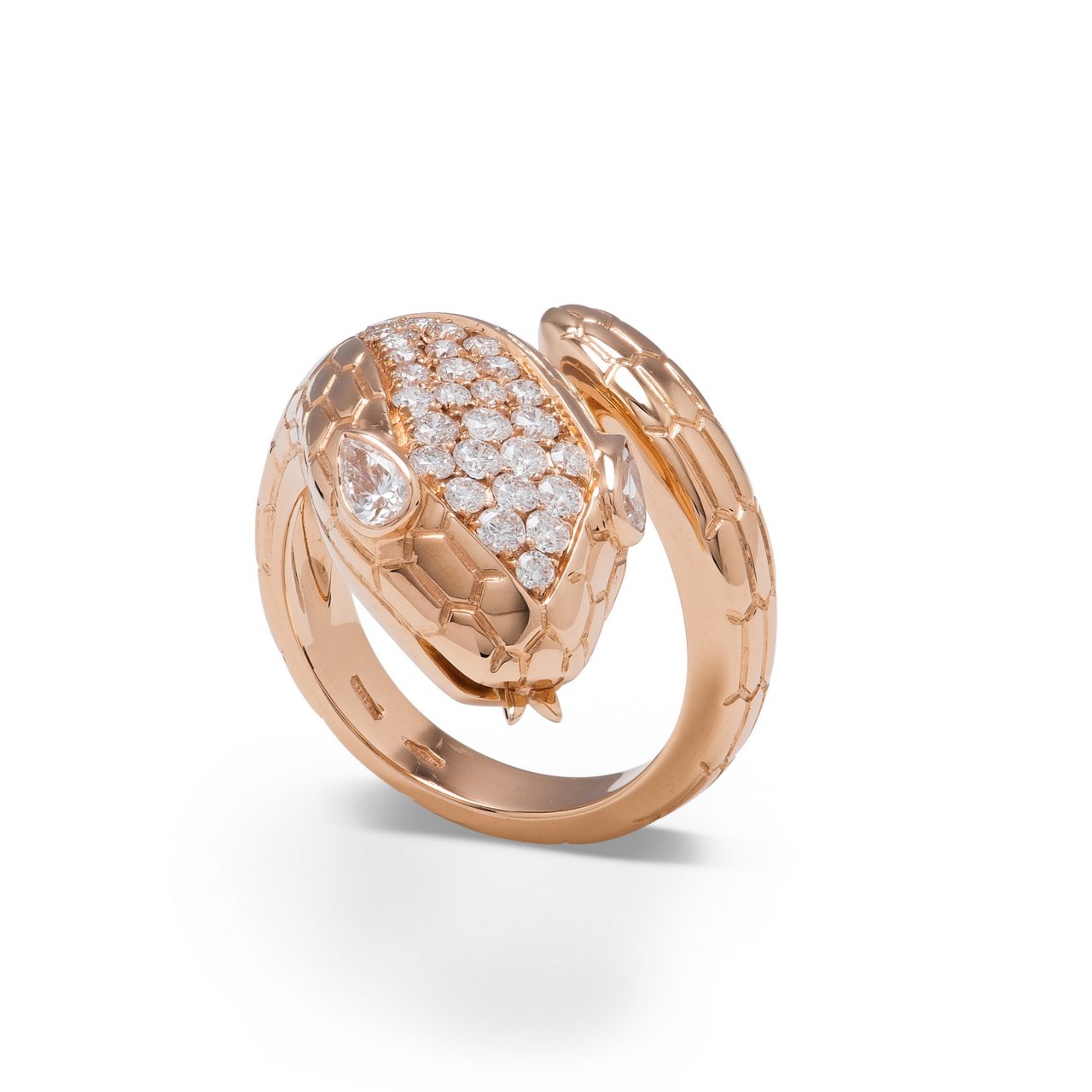 Illario anello Serpente in Oro Rosa 18k con diamanti