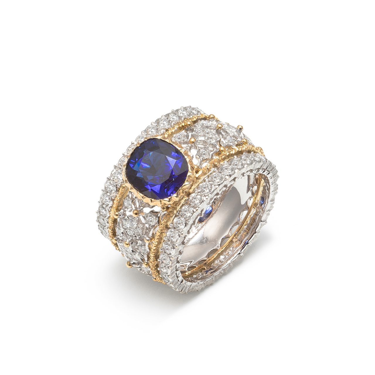 Buccellati 18k white and yellow gold ring with Sapphire and Diamonds