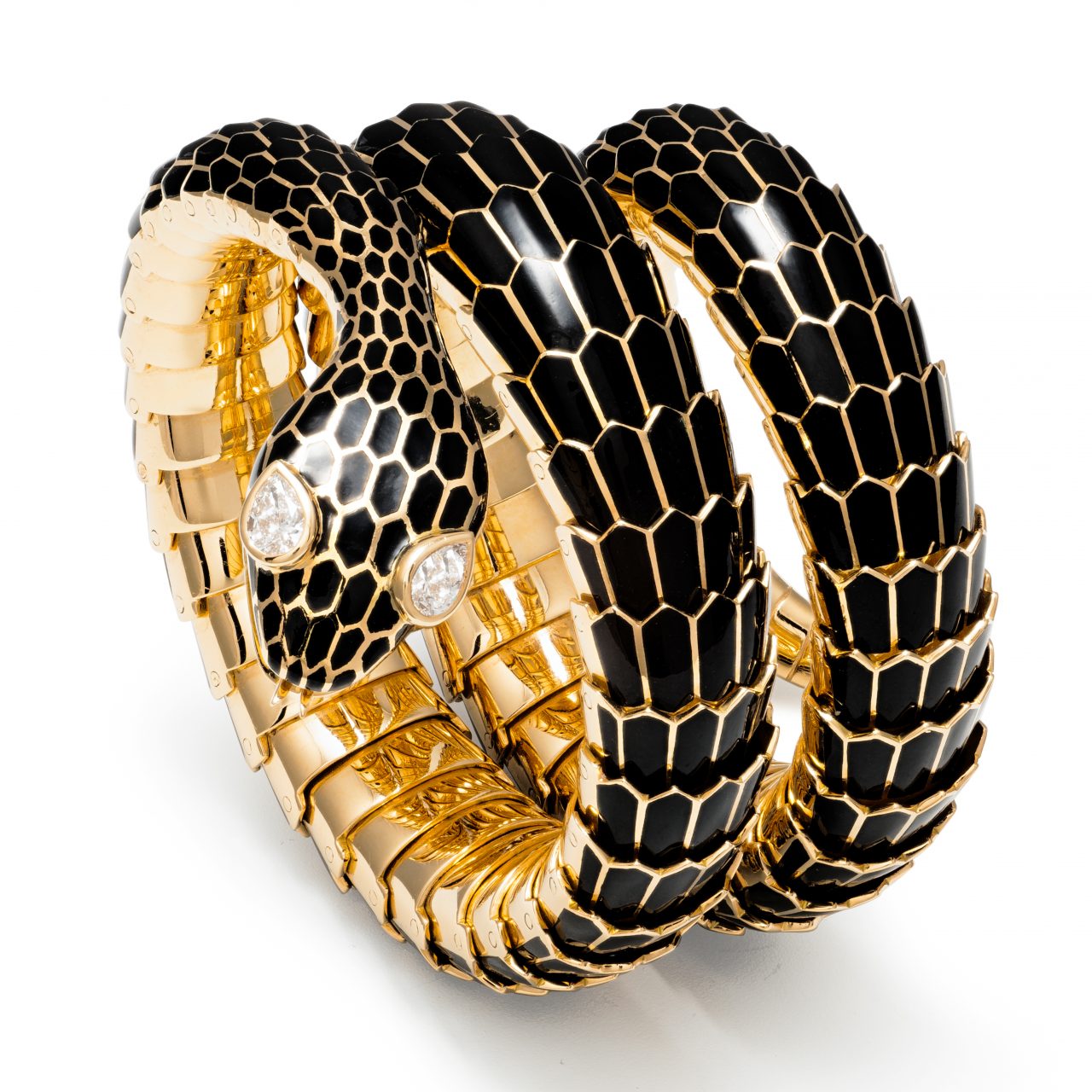 Illario snake bracelet in 18k yellow gold enamel and diamonds