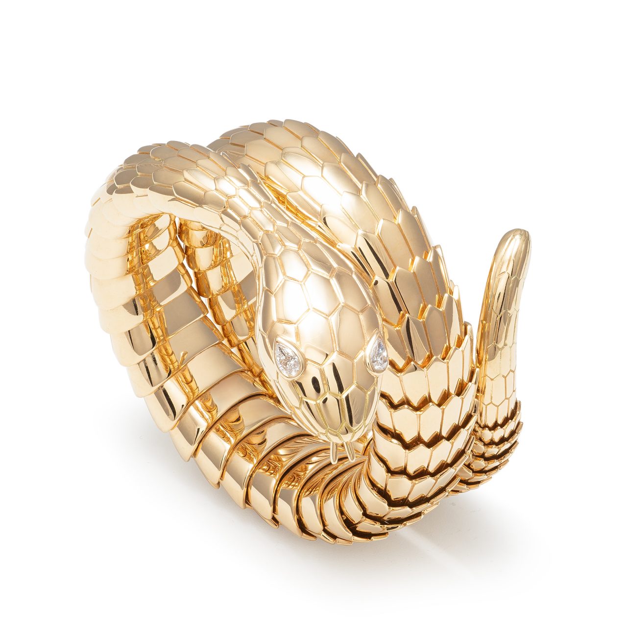 Illario snake bracelet in 18k yellow gold enamel and diamonds