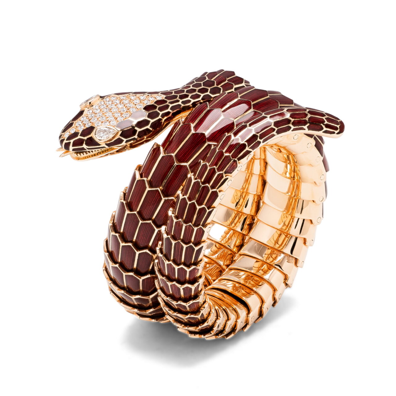 Illario bracciale a Serpente in oro giallo 18k smaltato rosso e diamanti
